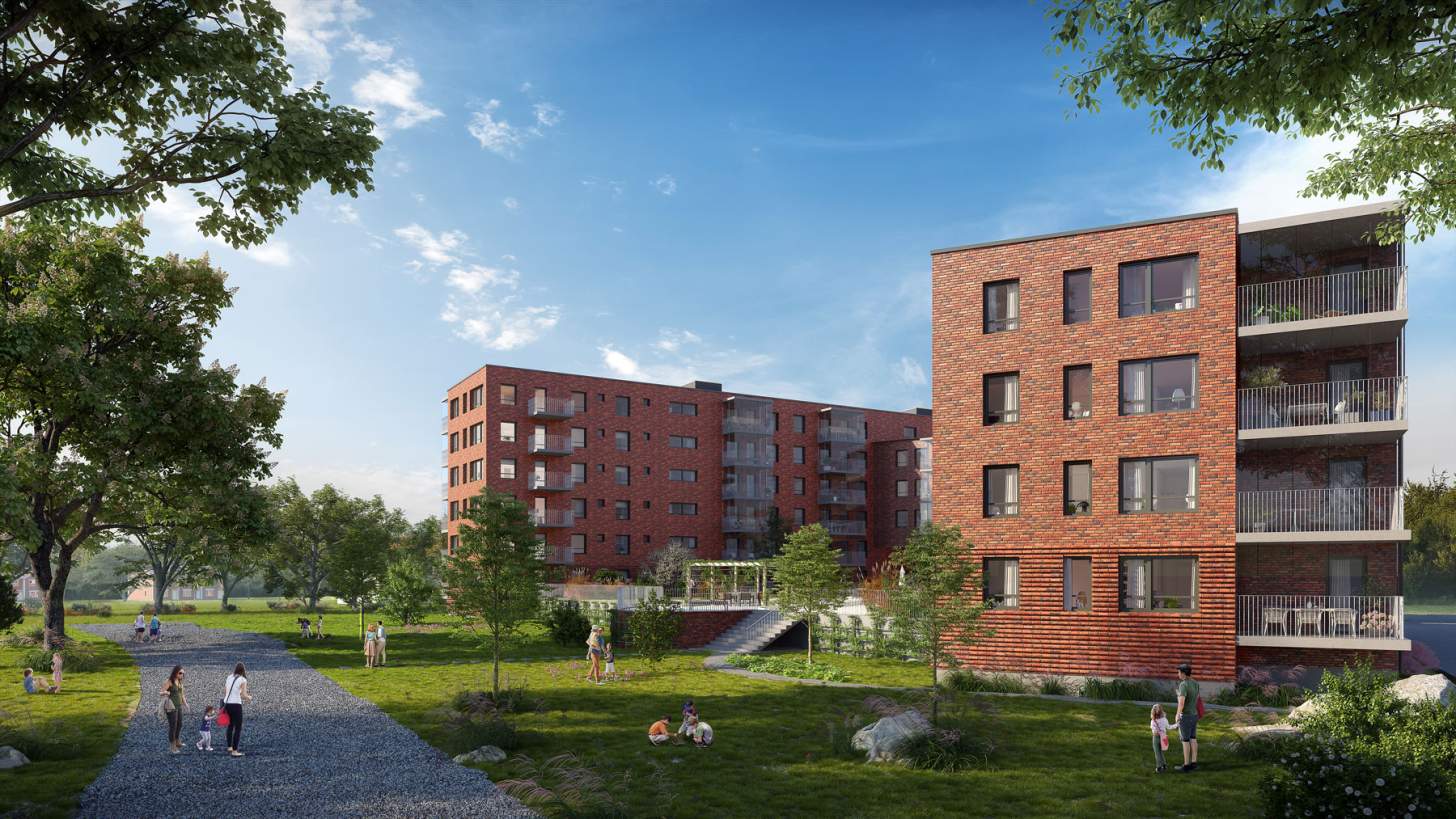 Utveckling och projektering av nytt bostadskvarter med 84 hyresrätter på Kilen i Ronneby. Partnering: PEAB och RonnebyHus. Visualisering av 3DVision