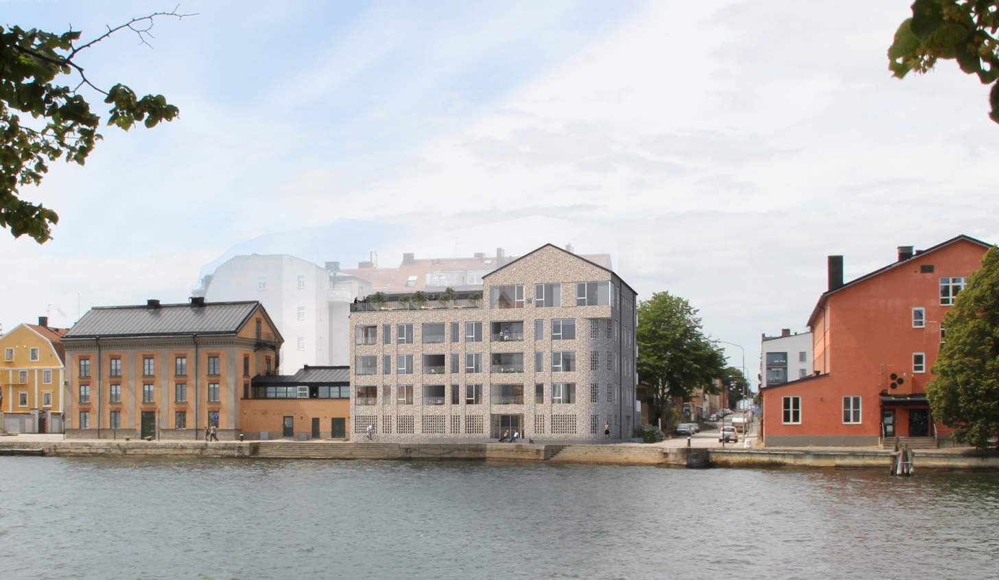 Nytt bostadshus på Kungsbron i Karlskrona 2016. Illustration Ambiocc